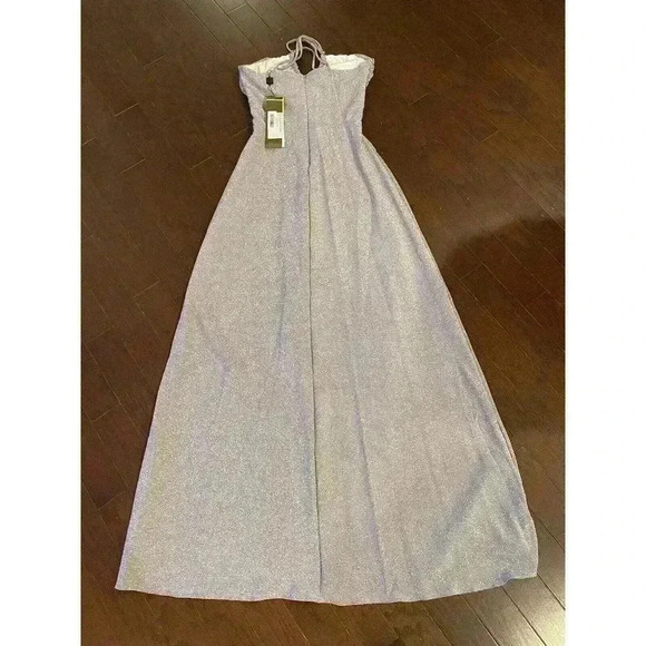 PATBO Cut-Out Lurex Maxi Dress 8 NWT Silver Sparkle Gown Shimmering Strappy $695 - Picture 10 of 14